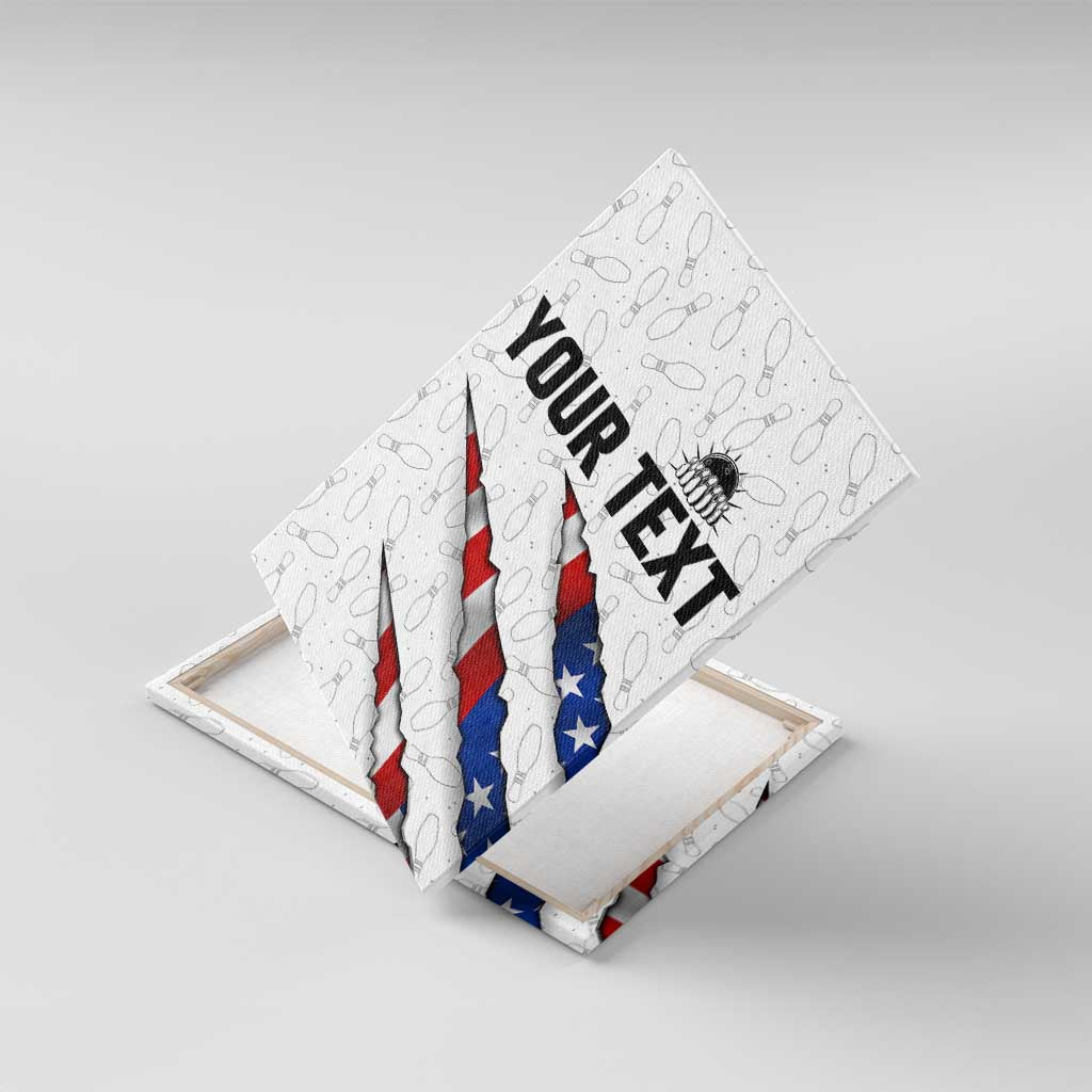 Personalized American Flag Bowling Team Canvas Wall Art Pins and Ball Torn Stripes and Patterned White - Wonder Print Shop