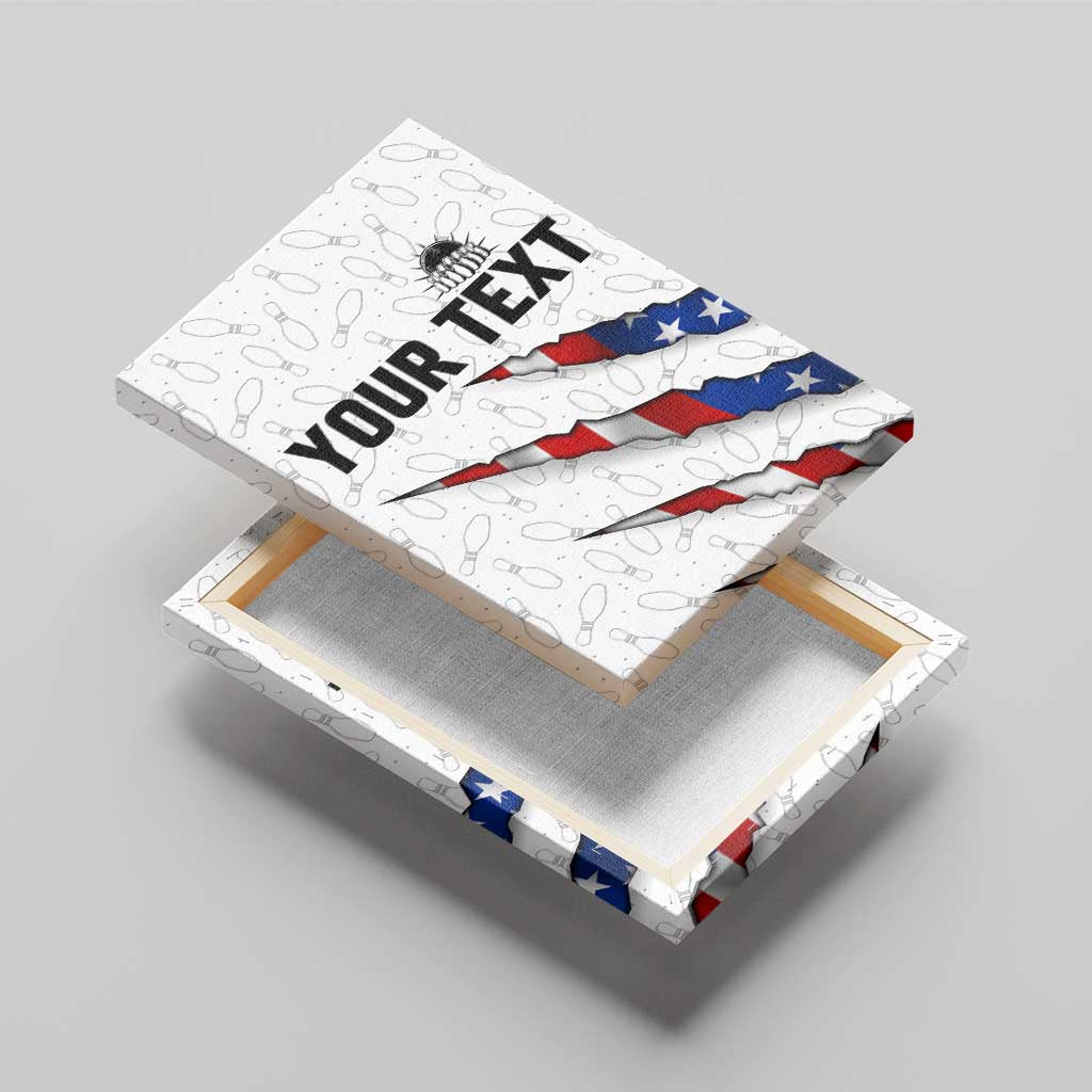 Personalized American Flag Bowling Team Canvas Wall Art Pins and Ball Torn Stripes and Patterned White - Wonder Print Shop