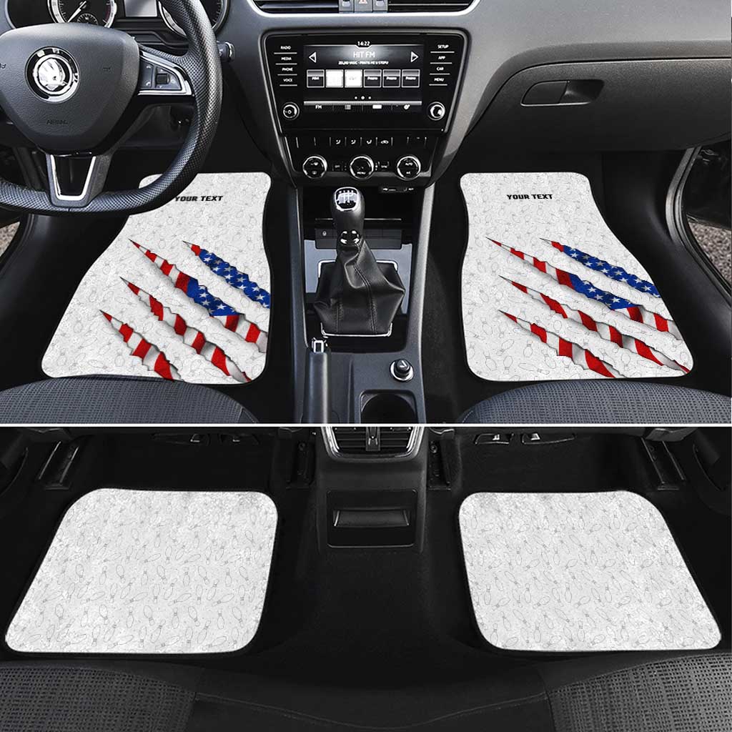 Personalized American Flag Bowling Team Car Mats Pins and Ball Torn Stripes and Patterned White - Wonder Print Shop