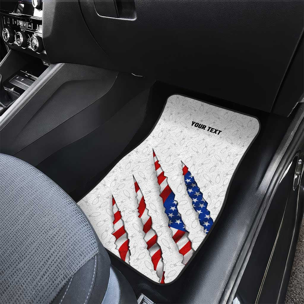 Personalized American Flag Bowling Team Car Mats Pins and Ball Torn Stripes and Patterned White - Wonder Print Shop