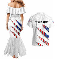 Personalized American Flag Bowling Team Couples Matching Mermaid Dress and Hawaiian Shirt Pins and Ball Torn Stripes and Patterned White - Wonder Print Shop