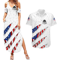 Personalized American Flag Bowling Team Couples Matching Summer Maxi Dress and Hawaiian Shirt Pins and Ball Torn Stripes and Patterned White - Wonder Print Shop