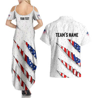 Personalized American Flag Bowling Team Couples Matching Summer Maxi Dress and Hawaiian Shirt Pins and Ball Torn Stripes and Patterned White - Wonder Print Shop