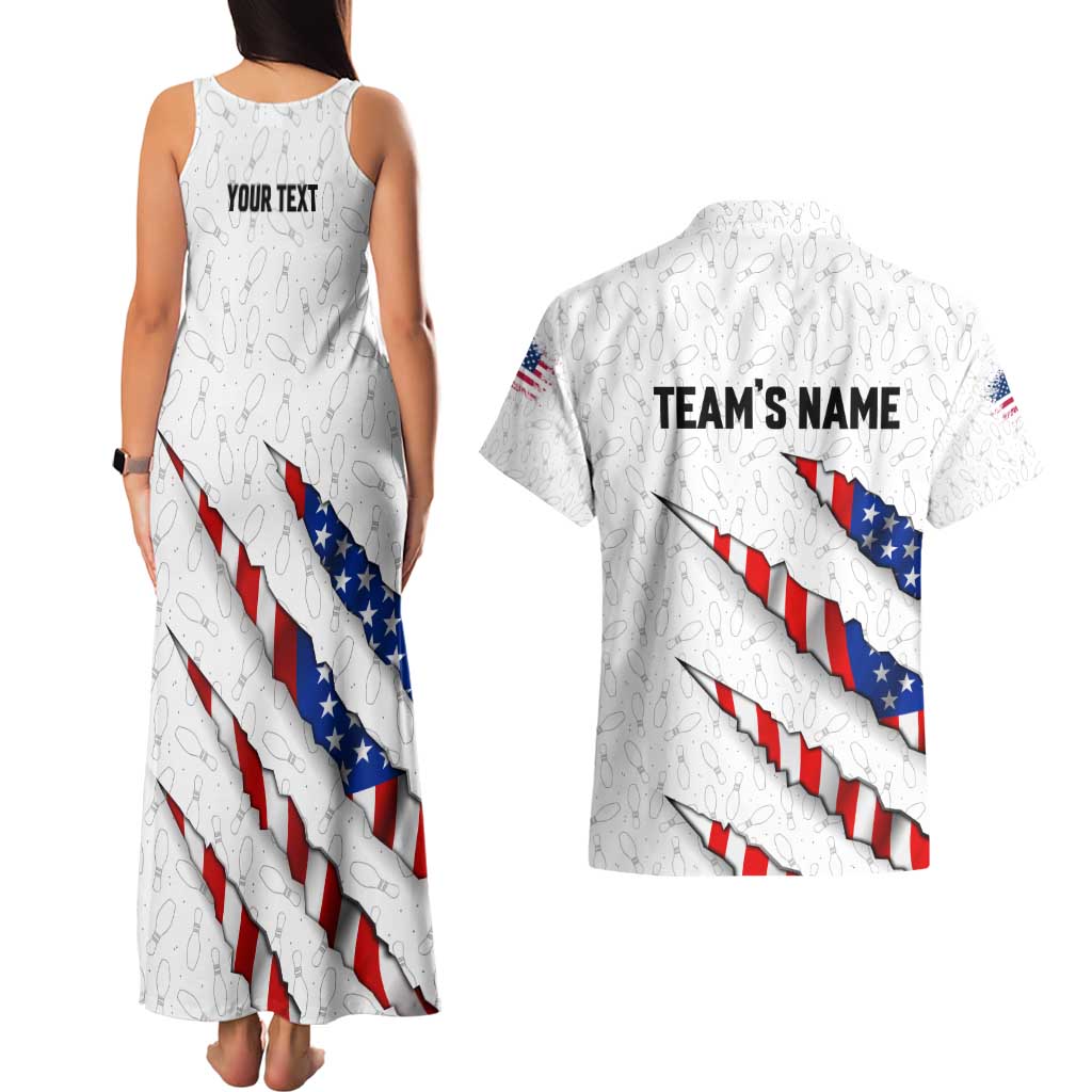 Personalized American Flag Bowling Team Couples Matching Tank Maxi Dress and Hawaiian Shirt Pins and Ball Torn Stripes and Patterned White - Wonder Print Shop