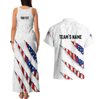 Personalized American Flag Bowling Team Couples Matching Tank Maxi Dress and Hawaiian Shirt Pins and Ball Torn Stripes and Patterned White - Wonder Print Shop