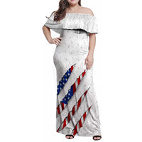 Personalized American Flag Bowling Team Family Matching Off Shoulder Maxi Dress and Hawaiian Shirt Pins and Ball Torn Stripes and Patterned White - Wonder Print Shop