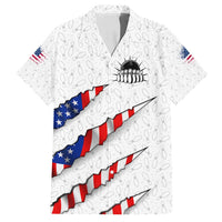 Personalized American Flag Bowling Team Family Matching Off Shoulder Short Dress and Hawaiian Shirt Pins and Ball Torn Stripes and Patterned White - Wonder Print Shop