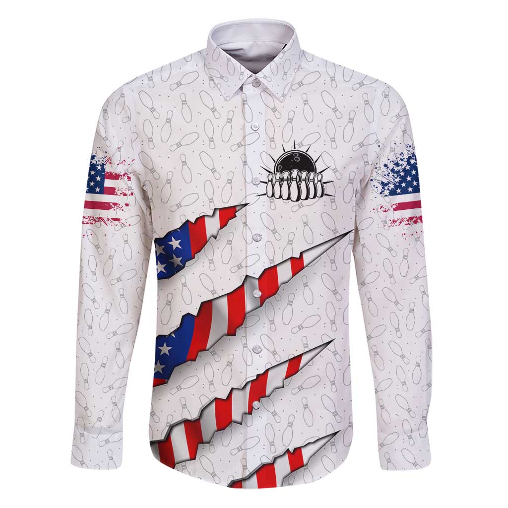 Personalized American Flag Bowling Team Family Matching Puletasi and Hawaiian Shirt Pins and Ball Torn Stripes and Patterned White - Wonder Print Shop
