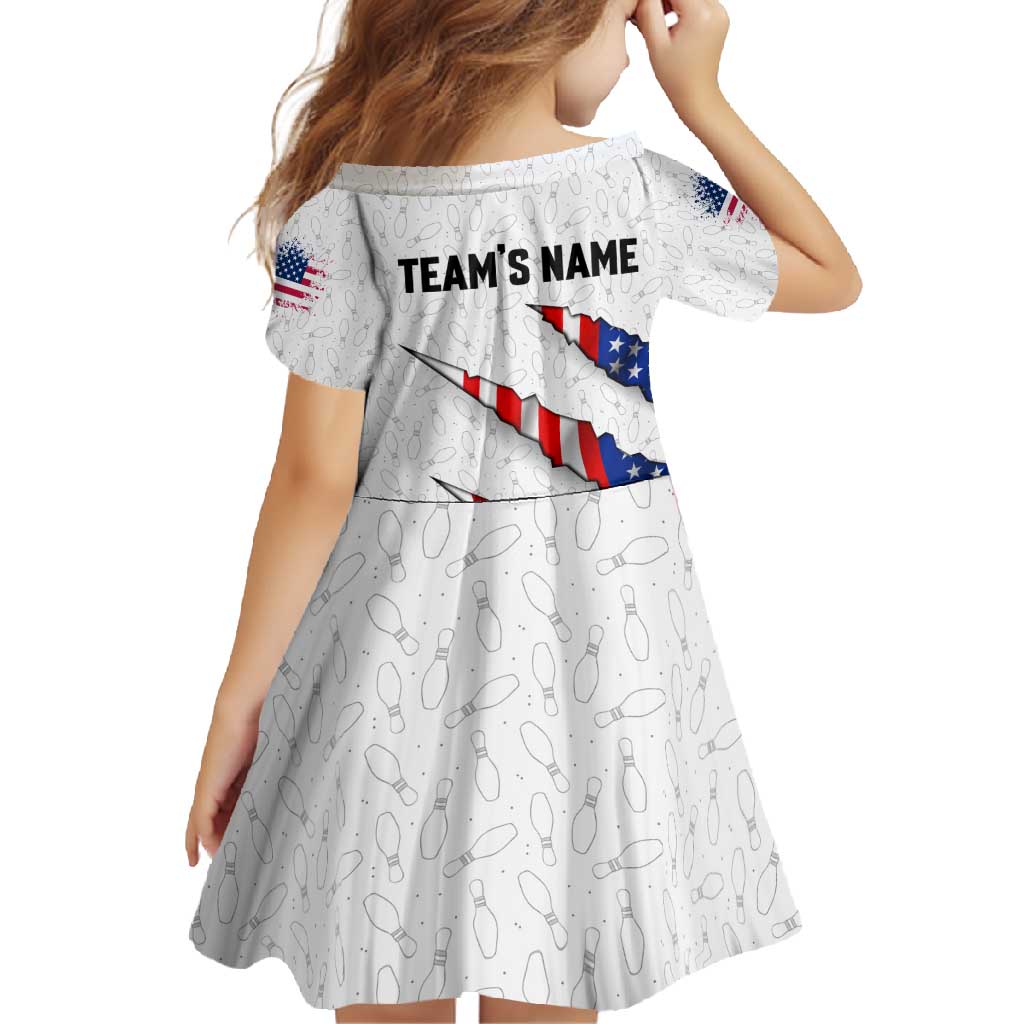 Personalized American Flag Bowling Team Family Matching Summer Maxi Dress and Hawaiian Shirt Pins and Ball Torn Stripes and Patterned White - Wonder Print Shop
