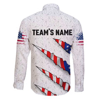 Personalized American Flag Bowling Team Family Matching Summer Maxi Dress and Hawaiian Shirt Pins and Ball Torn Stripes and Patterned White - Wonder Print Shop