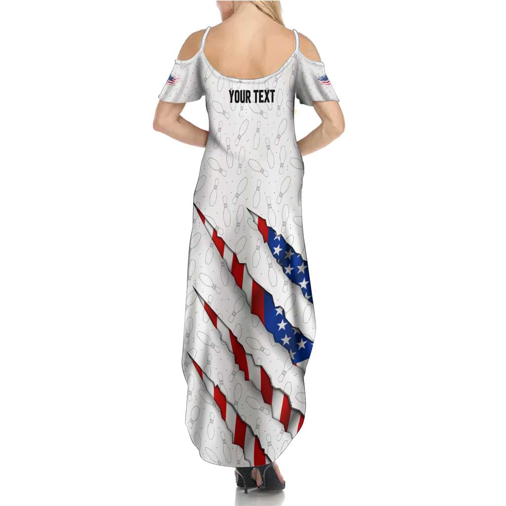 Personalized American Flag Bowling Team Family Matching Summer Maxi Dress and Hawaiian Shirt Pins and Ball Torn Stripes and Patterned White - Wonder Print Shop