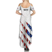 Personalized American Flag Bowling Team Family Matching Summer Maxi Dress and Hawaiian Shirt Pins and Ball Torn Stripes and Patterned White - Wonder Print Shop