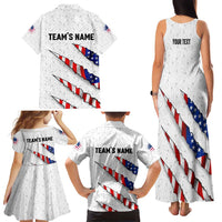 Personalized American Flag Bowling Team Family Matching Tank Maxi Dress and Hawaiian Shirt Pins and Ball Torn Stripes and Patterned White - Wonder Print Shop