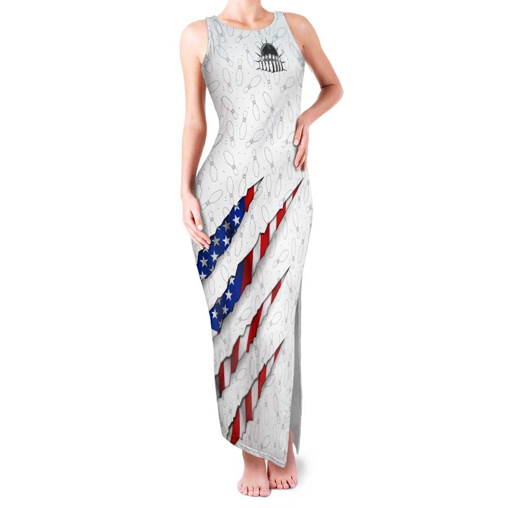 Personalized American Flag Bowling Team Family Matching Tank Maxi Dress and Hawaiian Shirt Pins and Ball Torn Stripes and Patterned White - Wonder Print Shop