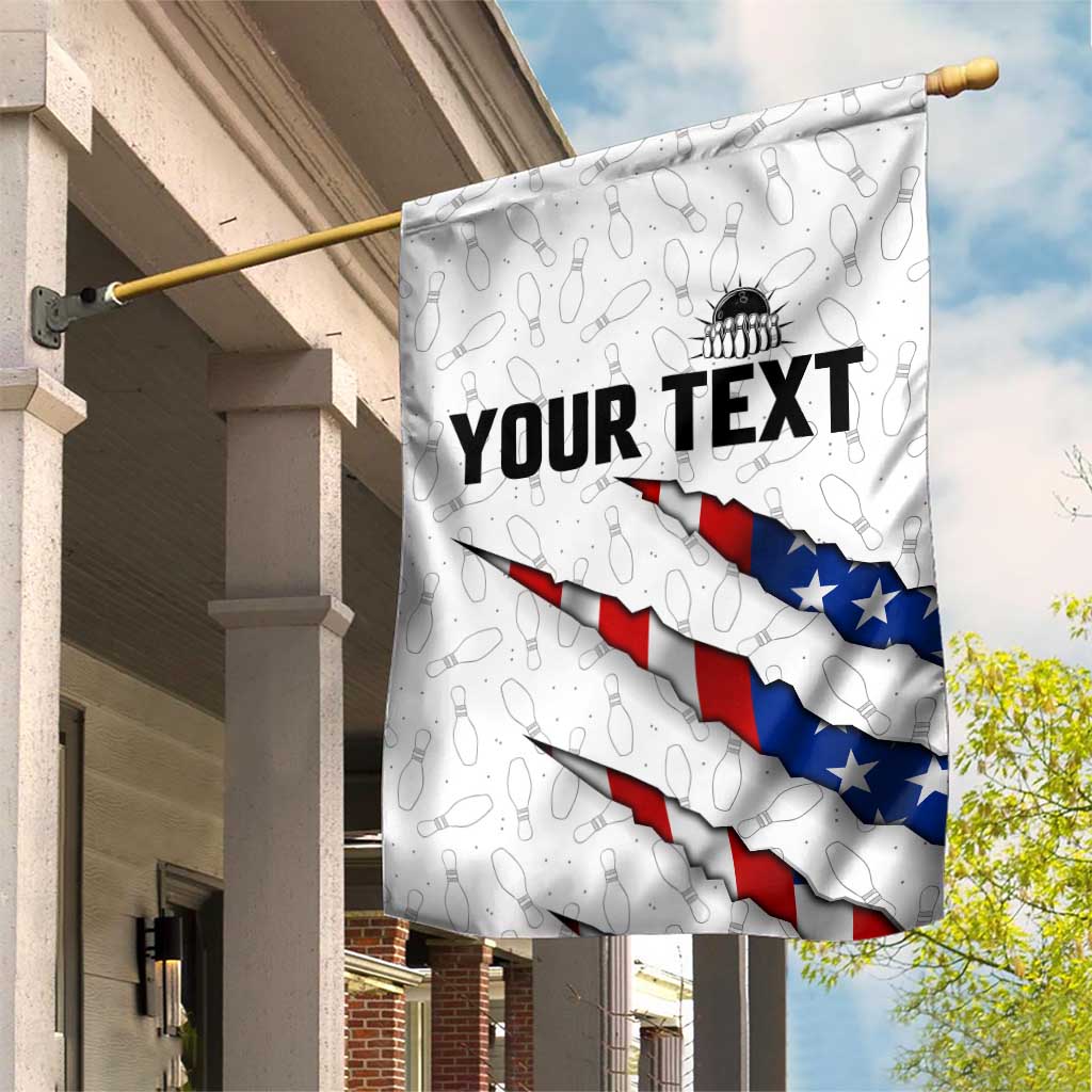 Personalized American Flag Bowling Team Garden Flag Pins and Ball Torn Stripes and Patterned White - Wonder Print Shop