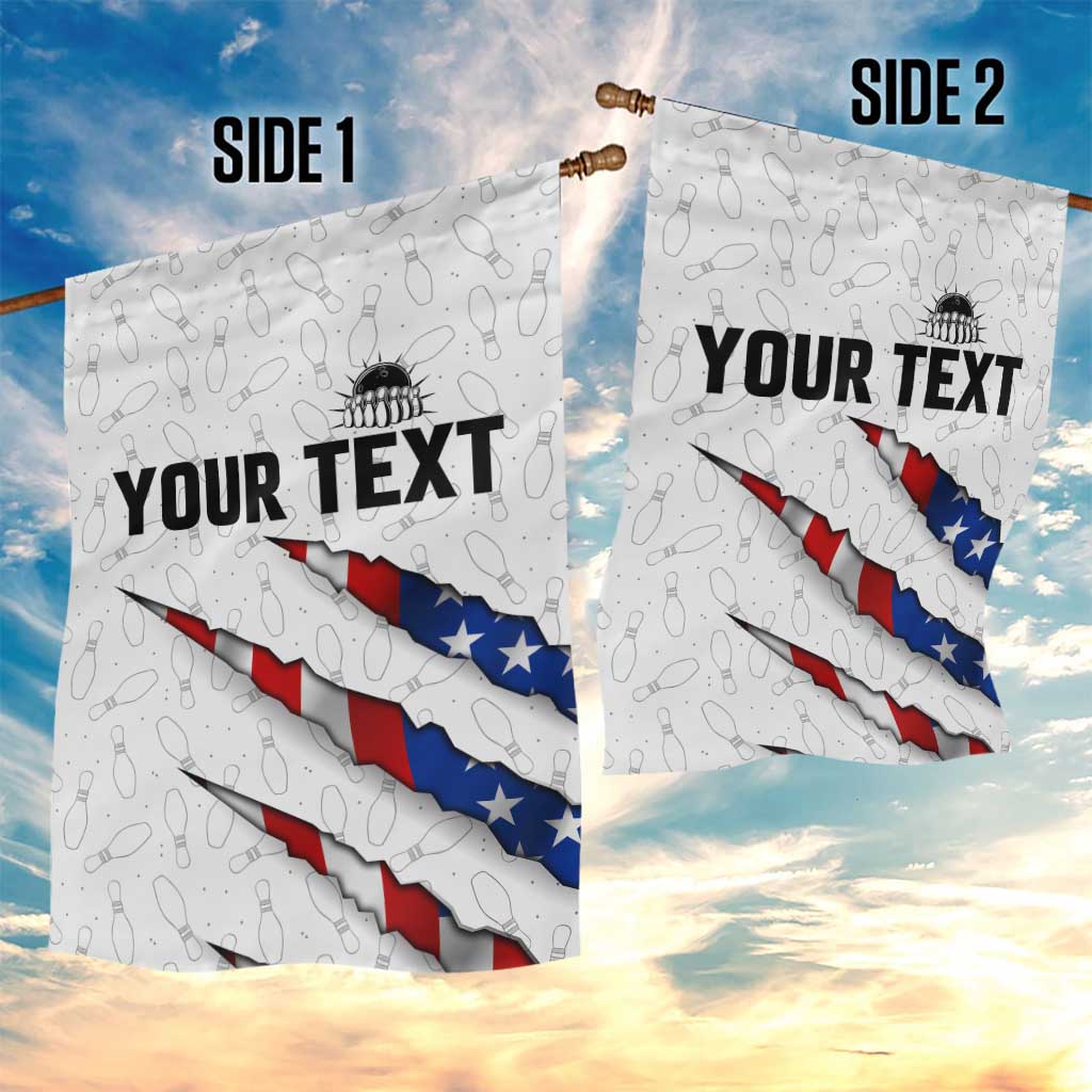 Personalized American Flag Bowling Team Garden Flag Pins and Ball Torn Stripes and Patterned White - Wonder Print Shop