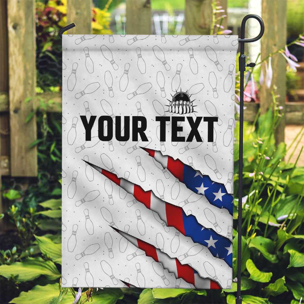 Personalized American Flag Bowling Team Garden Flag Pins and Ball Torn Stripes and Patterned White - Wonder Print Shop