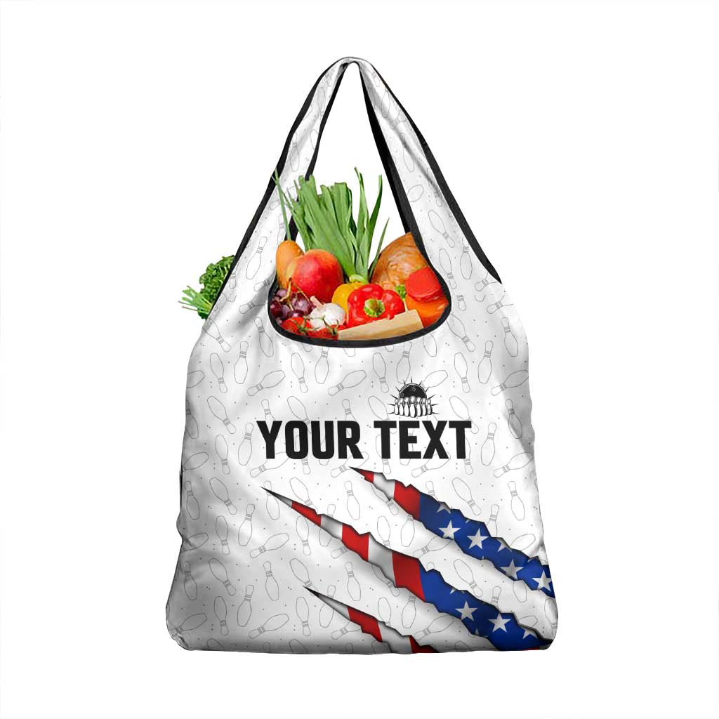 Personalized American Flag Bowling Team Grocery Bag Pins and Ball Torn Stripes and Patterned White - Wonder Print Shop