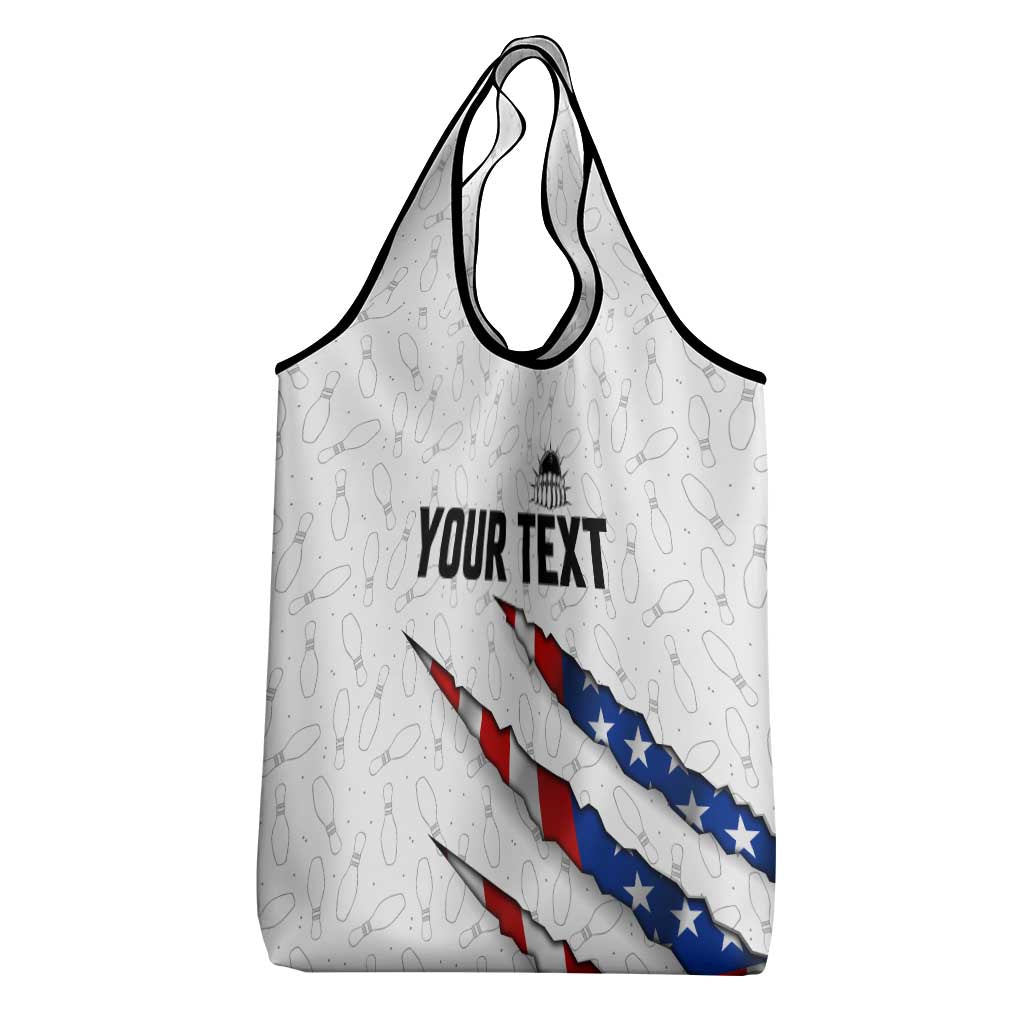 Personalized American Flag Bowling Team Grocery Bag Pins and Ball Torn Stripes and Patterned White - Wonder Print Shop