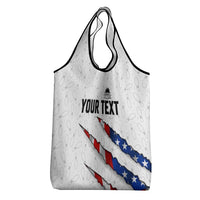 Personalized American Flag Bowling Team Grocery Bag Pins and Ball Torn Stripes and Patterned White - Wonder Print Shop