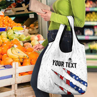 Personalized American Flag Bowling Team Grocery Bag Pins and Ball Torn Stripes and Patterned White - Wonder Print Shop