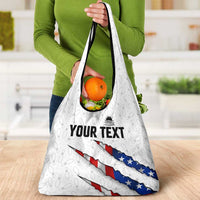 Personalized American Flag Bowling Team Grocery Bag Pins and Ball Torn Stripes and Patterned White - Wonder Print Shop