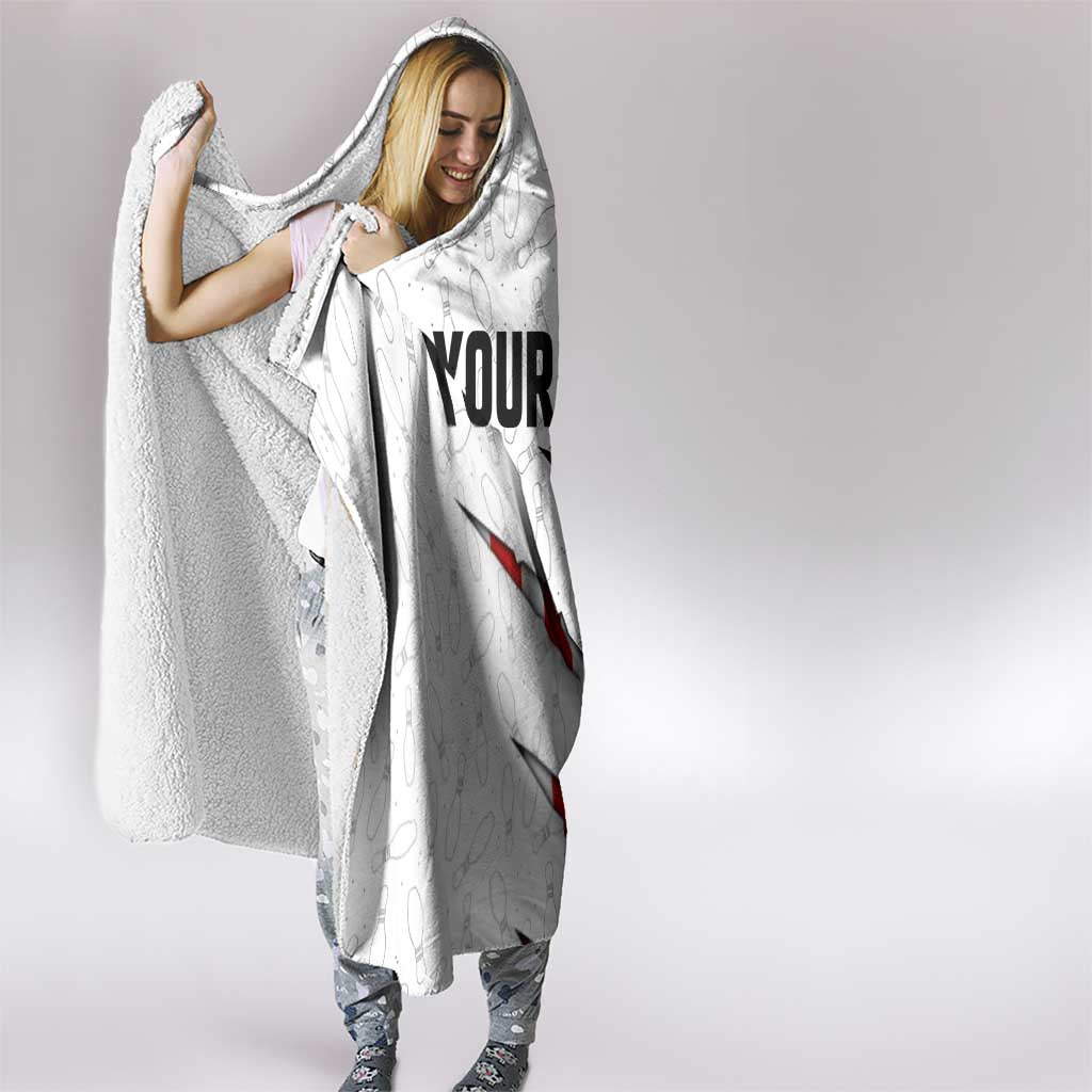 Personalized American Flag Bowling Team Hooded Blanket Pins and Ball Torn Stripes and Patterned White - Wonder Print Shop