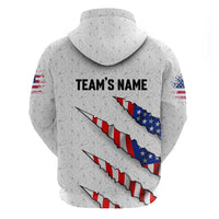 Personalized American Flag Bowling Team Hoodie Pins and Ball Torn Stripes and Patterned White - Wonder Print Shop