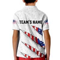 Personalized American Flag Bowling Team Kid Polo Shirt Pins and Ball Torn Stripes and Patterned White - Wonder Print Shop