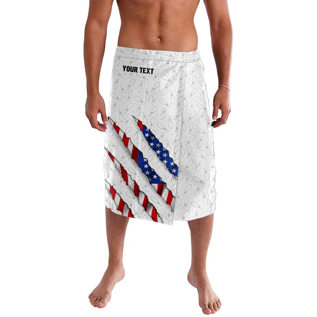 Personalized American Flag Bowling Team Lavalava Pins and Ball Torn Stripes and Patterned White - Wonder Print Shop