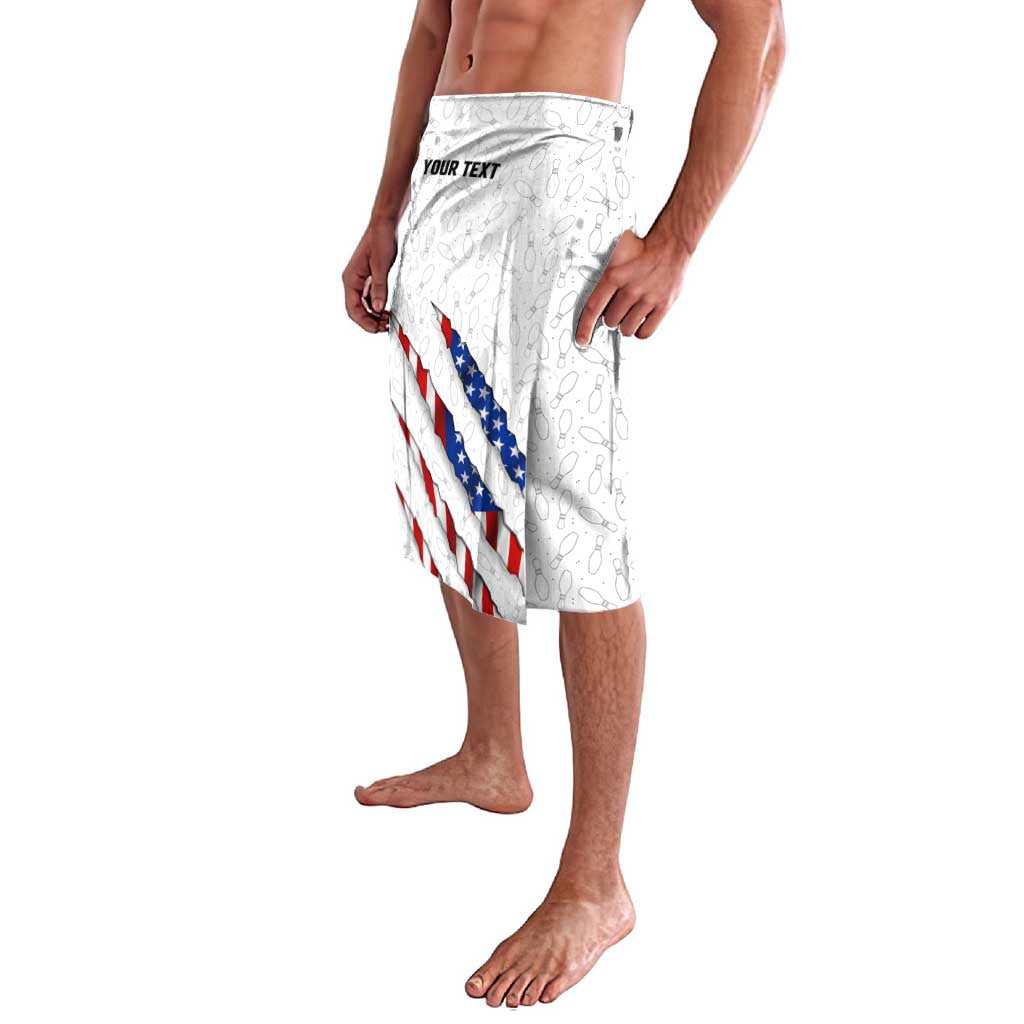 Personalized American Flag Bowling Team Lavalava Pins and Ball Torn Stripes and Patterned White - Wonder Print Shop