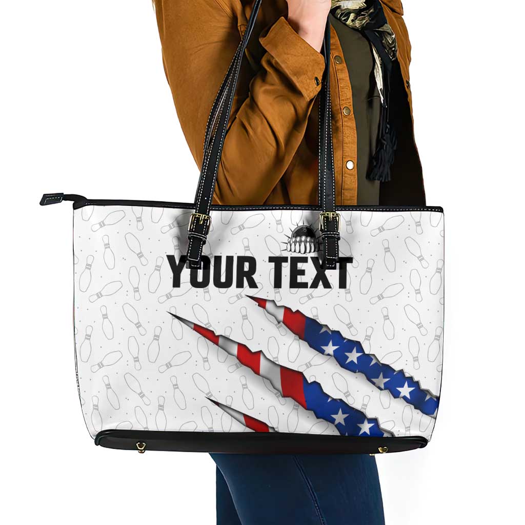 Personalized American Flag Bowling Team Leather Tote Bag Pins and Ball Torn Stripes and Patterned White - Wonder Print Shop