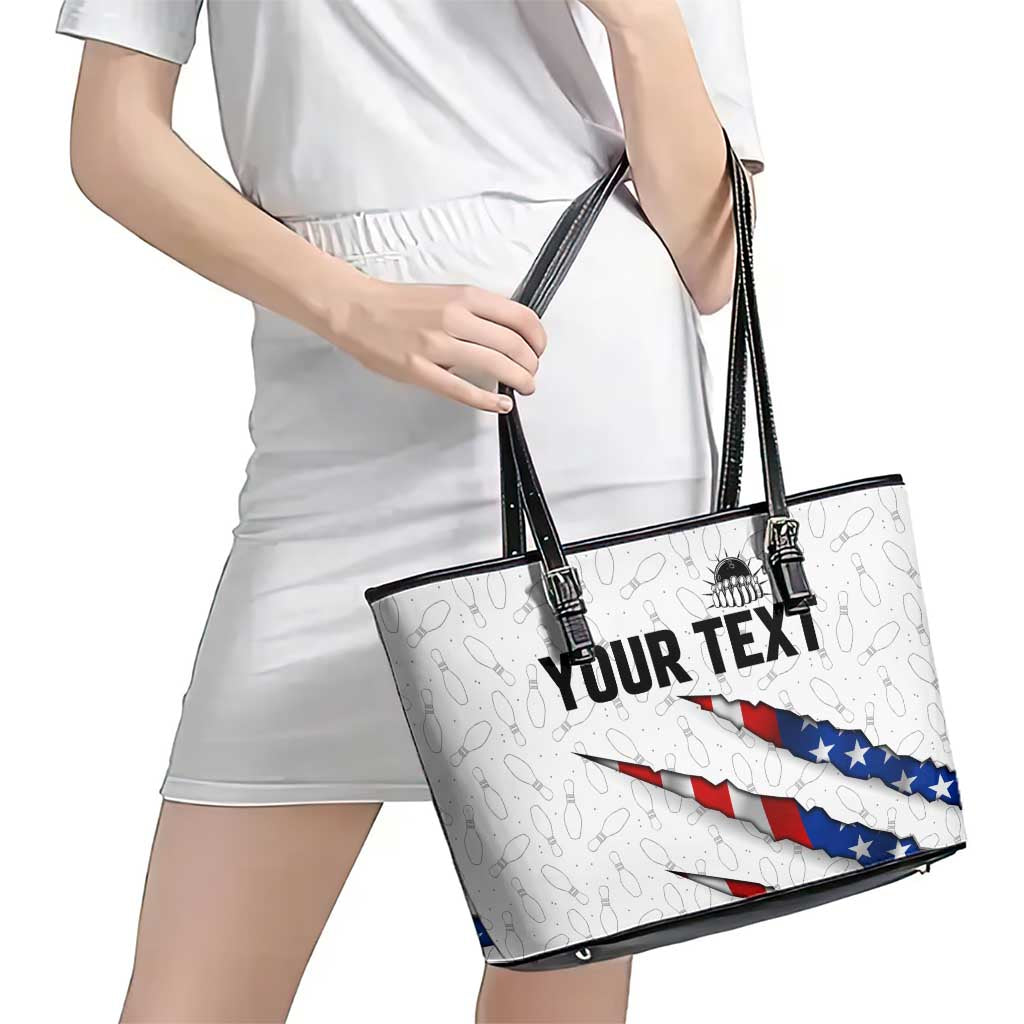 Personalized American Flag Bowling Team Leather Tote Bag Pins and Ball Torn Stripes and Patterned White - Wonder Print Shop