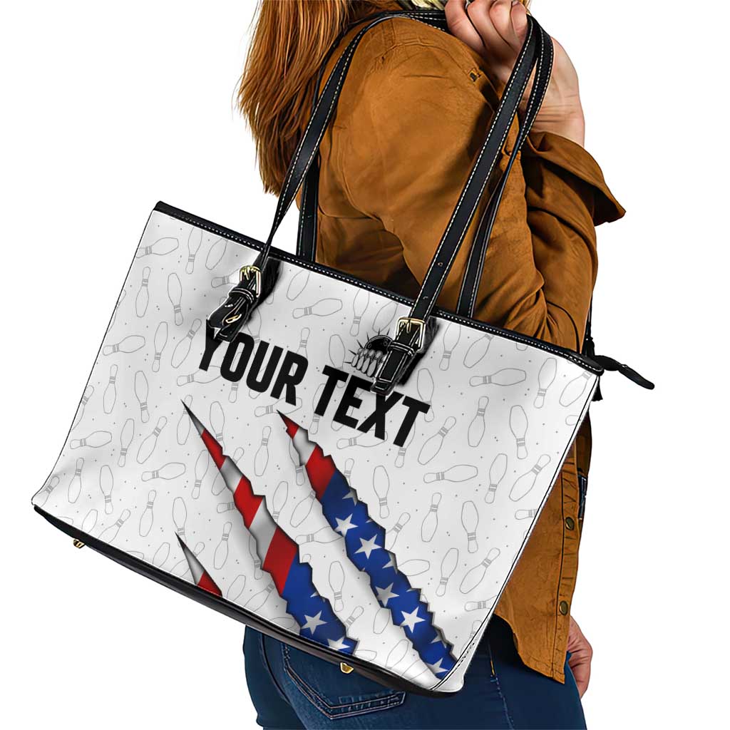 Personalized American Flag Bowling Team Leather Tote Bag Pins and Ball Torn Stripes and Patterned White - Wonder Print Shop