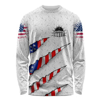 Personalized American Flag Bowling Team Long Sleeve Shirt Pins and Ball Torn Stripes and Patterned White - Wonder Print Shop