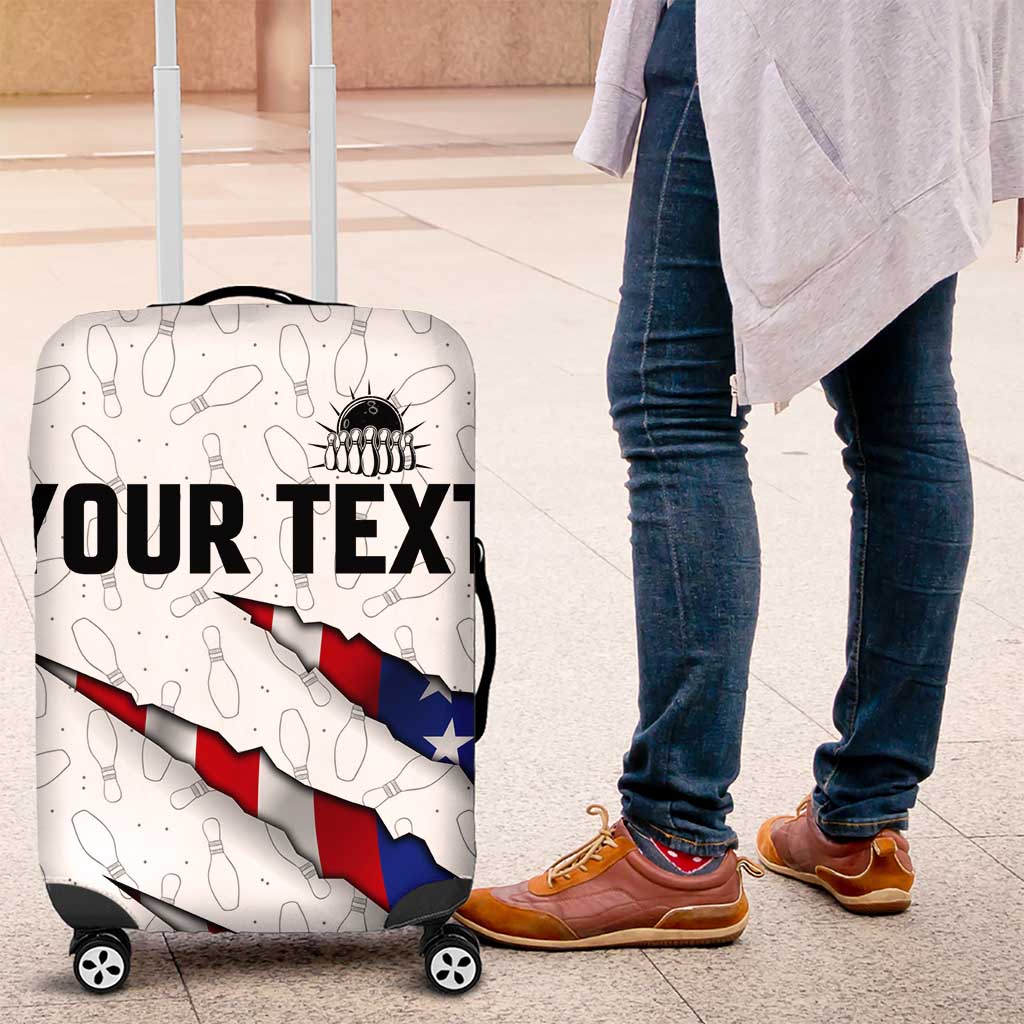 Personalized American Flag Bowling Team Luggage Cover Pins and Ball Torn Stripes and Patterned White - Wonder Print Shop