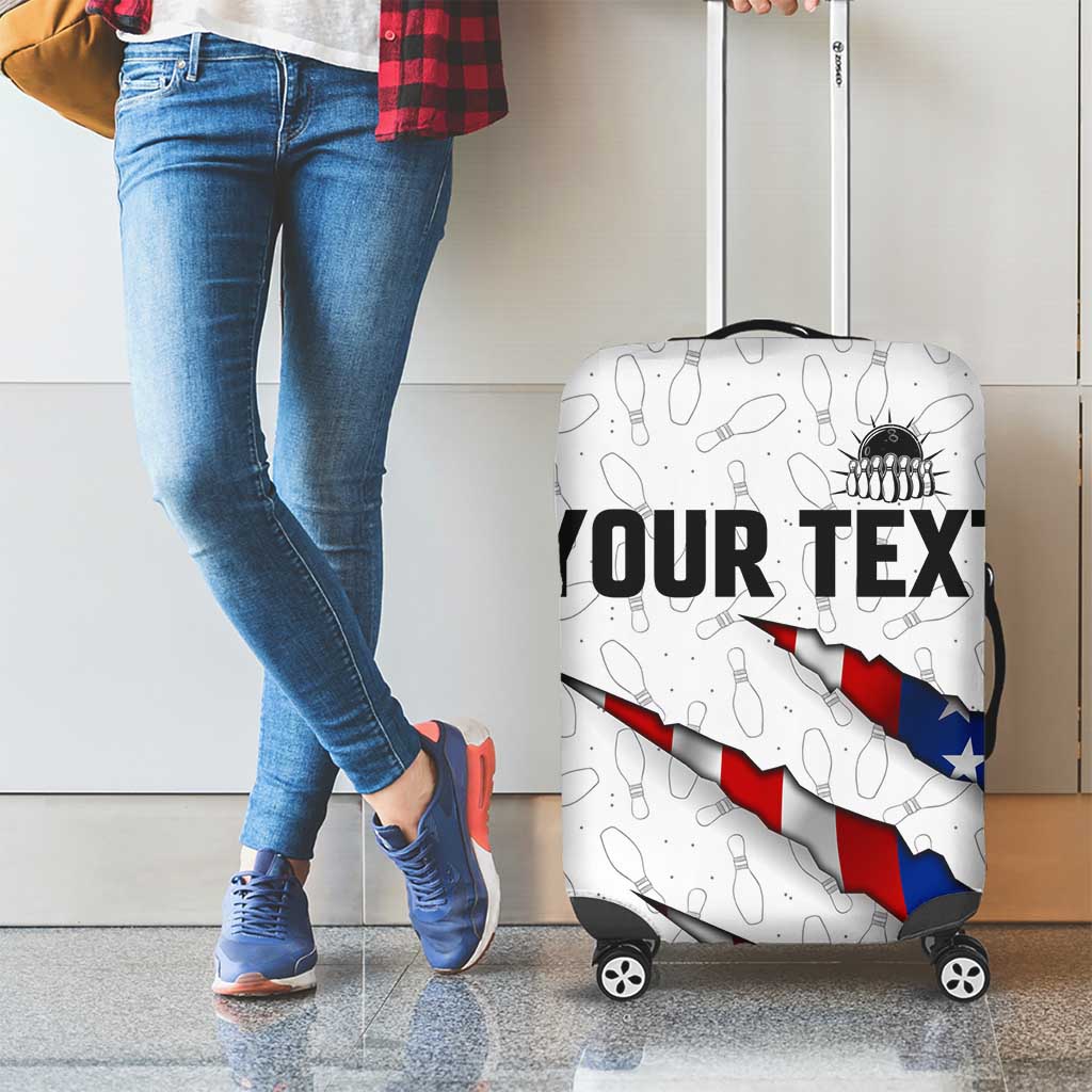Personalized American Flag Bowling Team Luggage Cover Pins and Ball Torn Stripes and Patterned White - Wonder Print Shop
