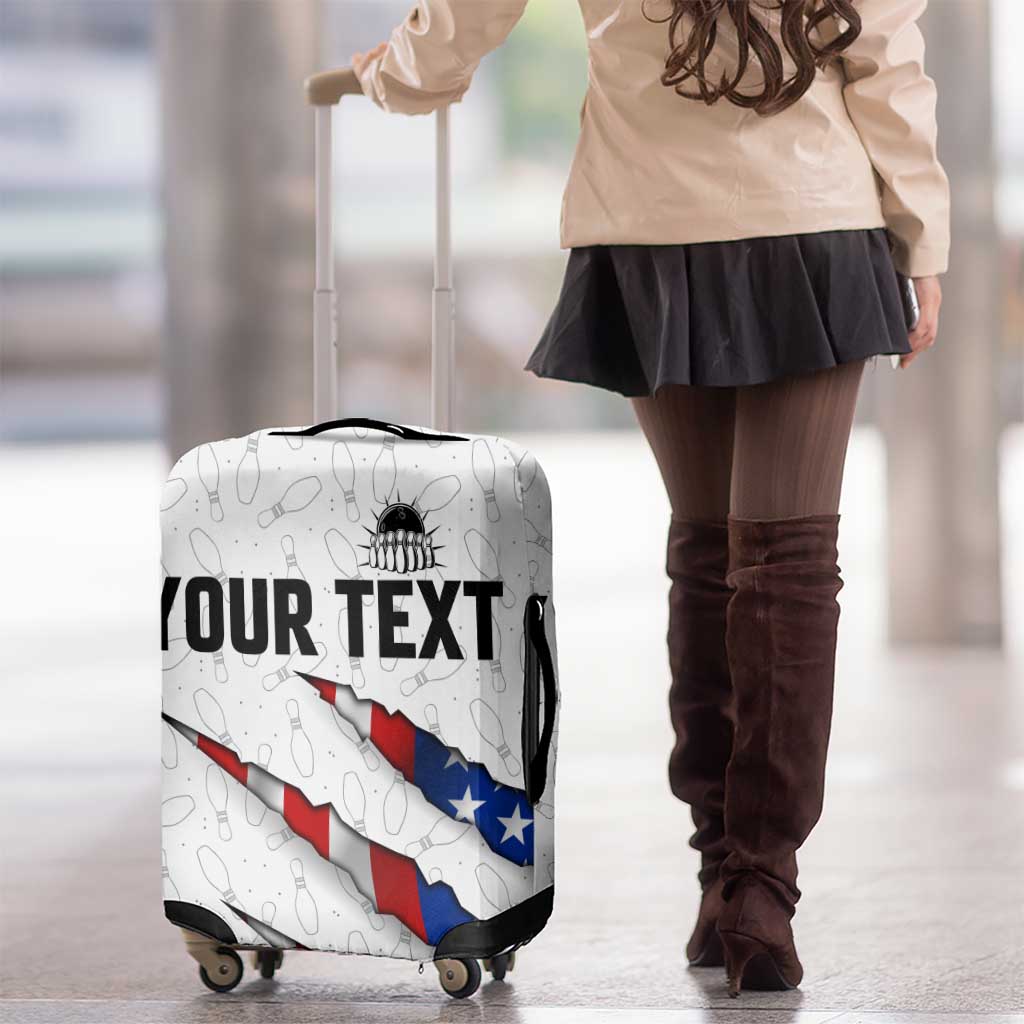 Personalized American Flag Bowling Team Luggage Cover Pins and Ball Torn Stripes and Patterned White - Wonder Print Shop