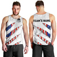 Personalized American Flag Bowling Team Men Tank Top Pins and Ball Torn Stripes and Patterned White - Wonder Print Shop