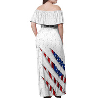Personalized American Flag Bowling Team Off Shoulder Maxi Dress Pins and Ball Torn Stripes and Patterned White - Wonder Print Shop