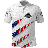 Personalized American Flag Bowling Team Polo Shirt Pins and Ball Torn Stripes and Patterned White - Wonder Print Shop