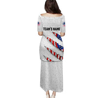 Personalized American Flag Bowling Team Puletasi Pins and Ball Torn Stripes and Patterned White - Wonder Print Shop