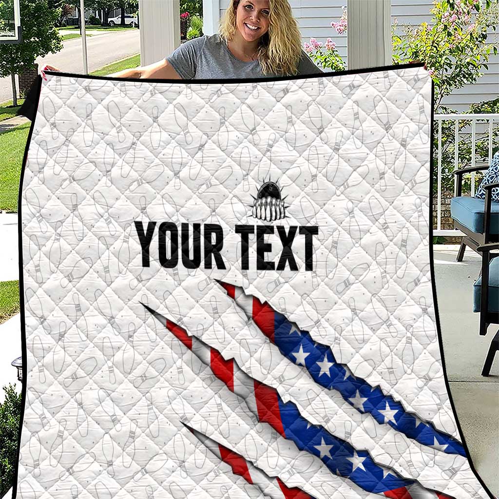 Personalized American Flag Bowling Team Quilt Pins and Ball Torn Stripes and Patterned White - Wonder Print Shop