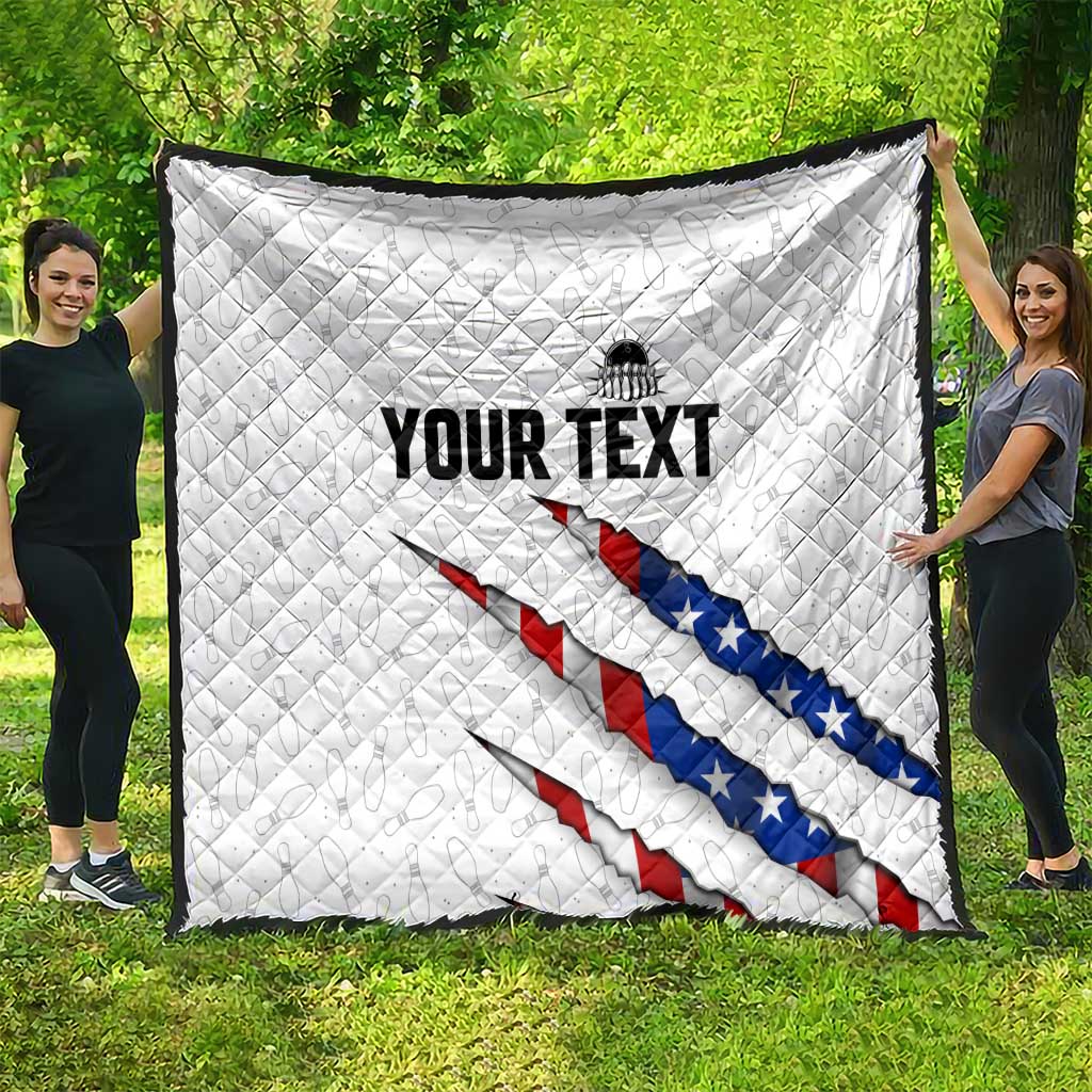 Personalized American Flag Bowling Team Quilt Pins and Ball Torn Stripes and Patterned White - Wonder Print Shop