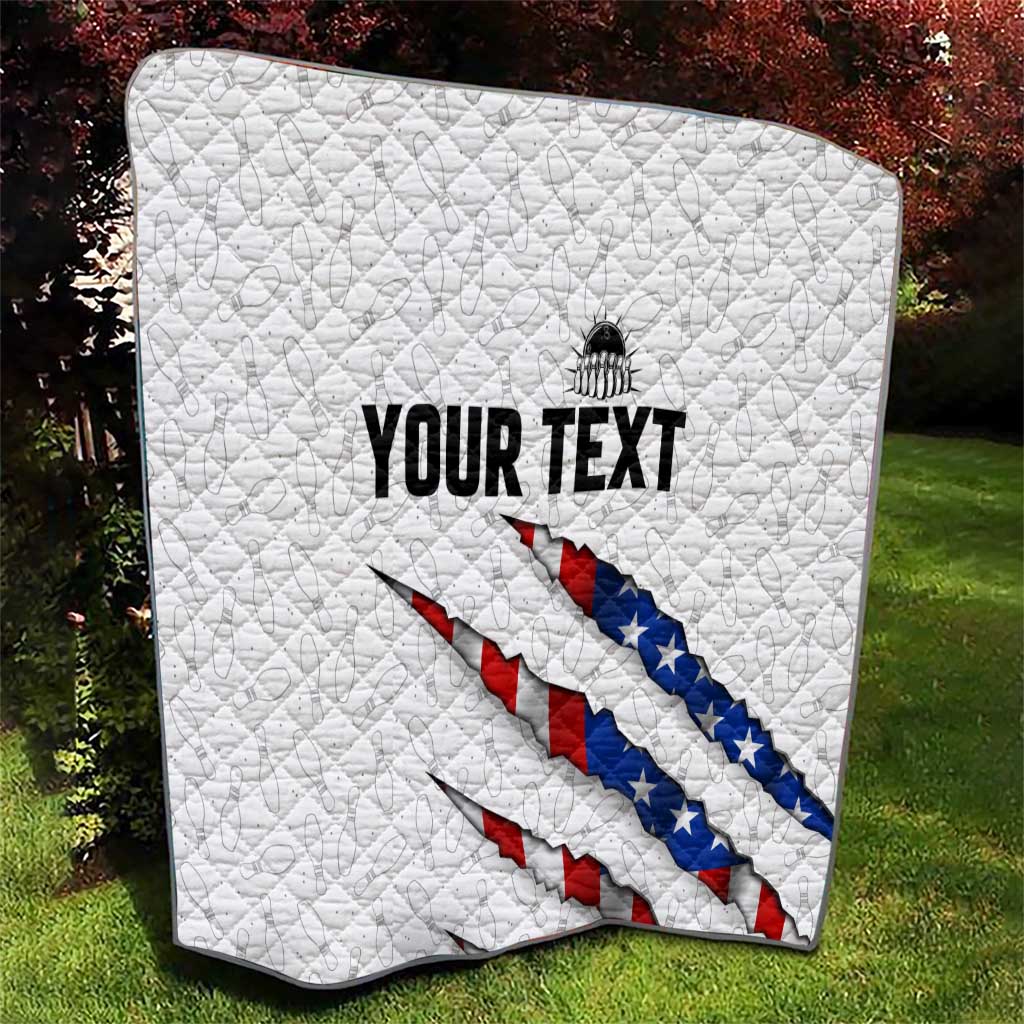 Personalized American Flag Bowling Team Quilt Pins and Ball Torn Stripes and Patterned White - Wonder Print Shop