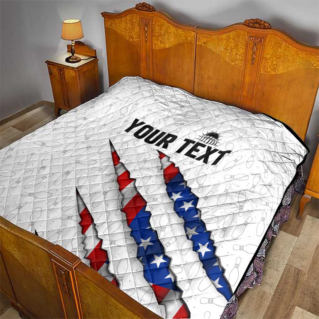 Personalized American Flag Bowling Team Quilt Pins and Ball Torn Stripes and Patterned White - Wonder Print Shop