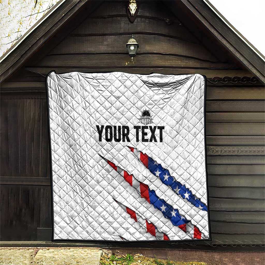 Personalized American Flag Bowling Team Quilt Pins and Ball Torn Stripes and Patterned White - Wonder Print Shop