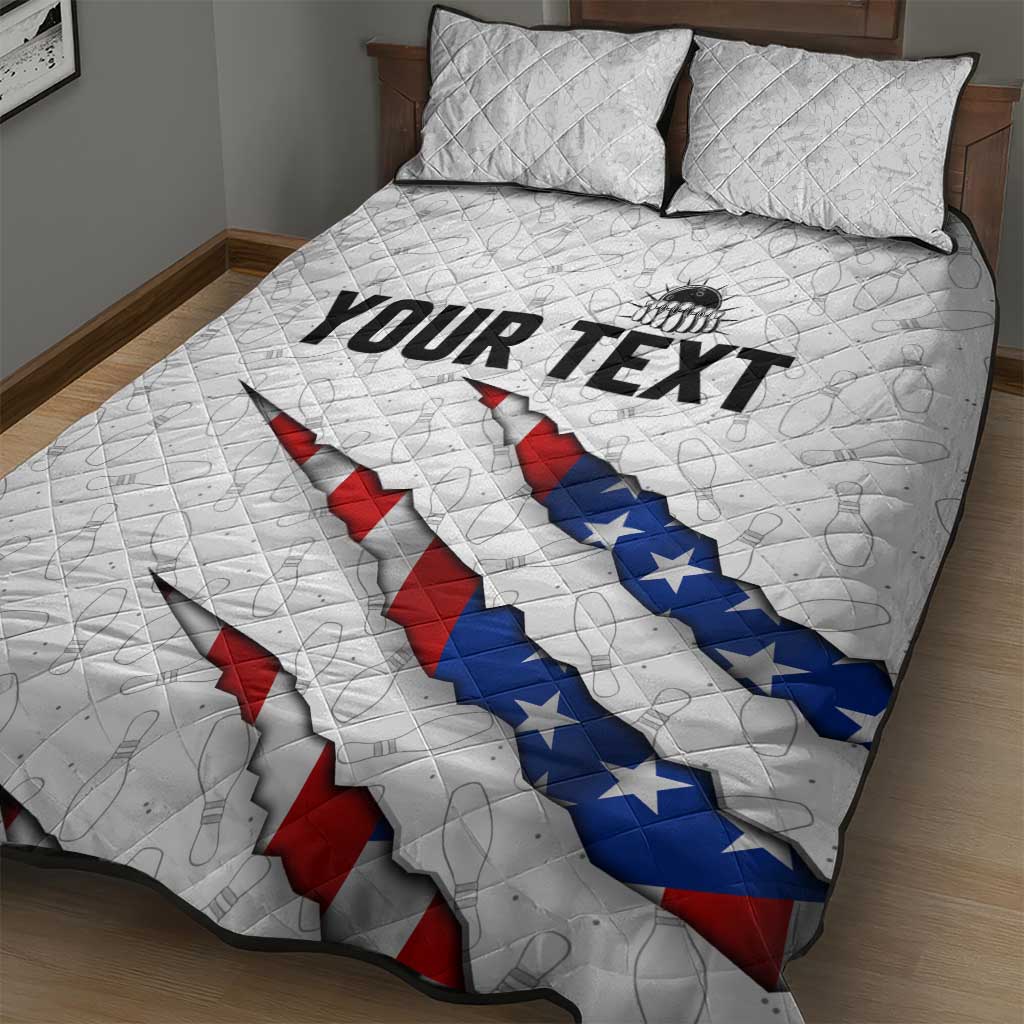 Personalized American Flag Bowling Team Quilt Bed Set Pins and Ball Torn Stripes and Patterned White - Wonder Print Shop