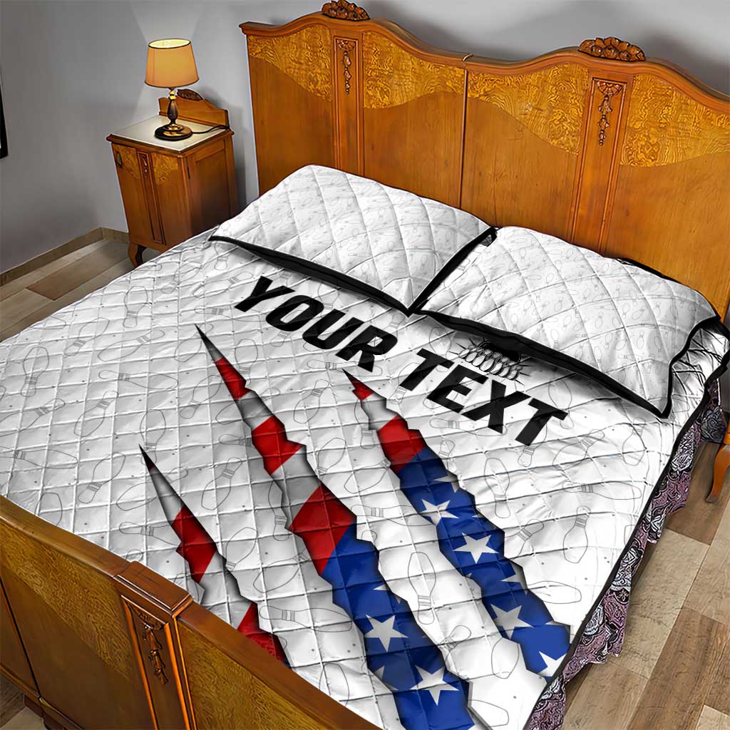 Personalized American Flag Bowling Team Quilt Bed Set Pins and Ball Torn Stripes and Patterned White - Wonder Print Shop