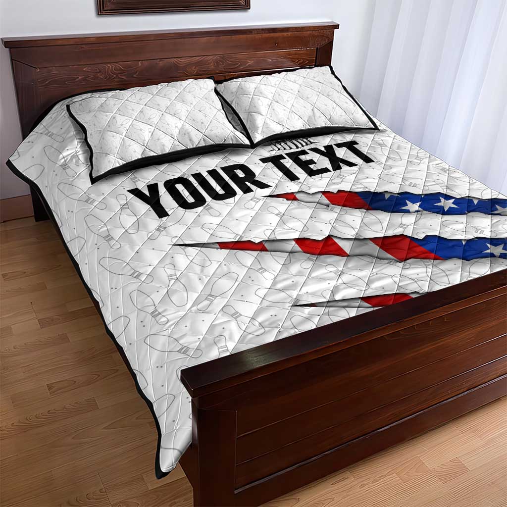 Personalized American Flag Bowling Team Quilt Bed Set Pins and Ball Torn Stripes and Patterned White - Wonder Print Shop